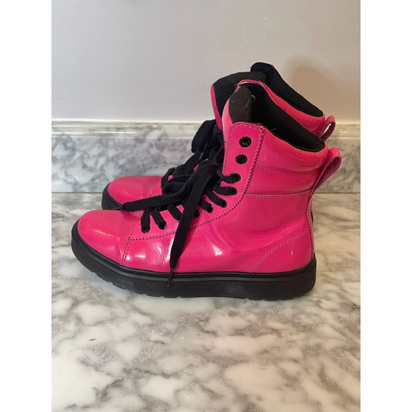 Dr. Martens Pink Patent Leather Boots 8 39 Rare Discontinued Barbiecore Combat - Picture 2 of 13